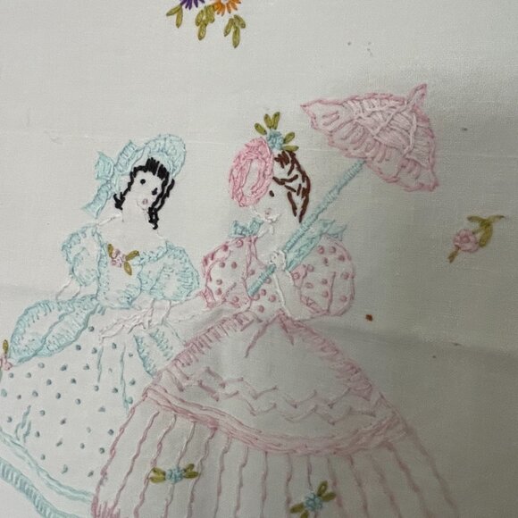 Vintage 3 piece Doily Set Embroidered Ladies - Picture 2 of 10